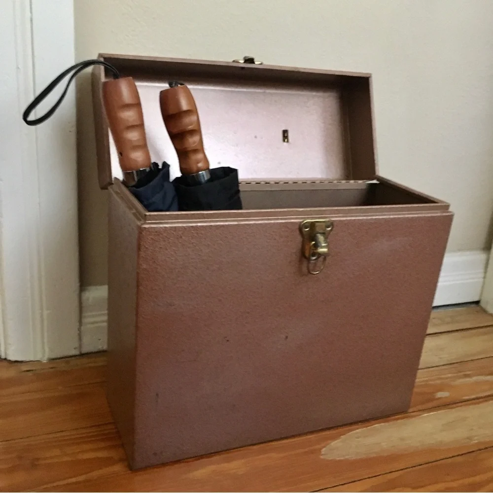 Vintage 60s Bronze Copper Pinkish Metal Storage Carry Travel Case with Handle
